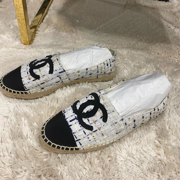 Chanel espadrilles Women’s Slip On Shoes flats loafers EUR 37 black white tweed - Picture 5 of 7